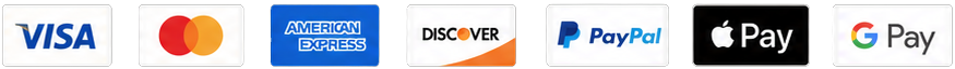 Accepted payment methods: Visa, Mastercard, American Express, Discover, PayPal, Apple Pay and Google Pay